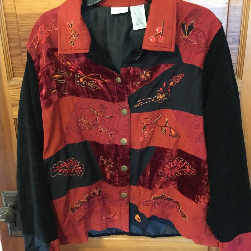 Boho Mixed Media Embroidered Orange Black Jacket Large